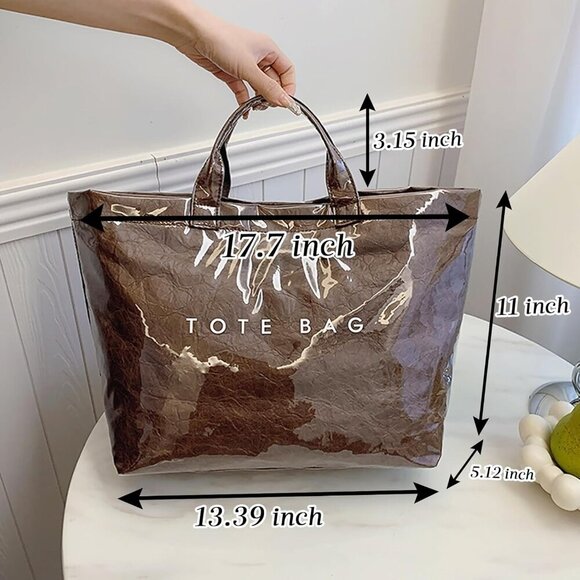Large Tote Bag for Women,PVC Totes Bags Kraft Paper Carry All Handbag Shoulder P - Picture 4 of 6